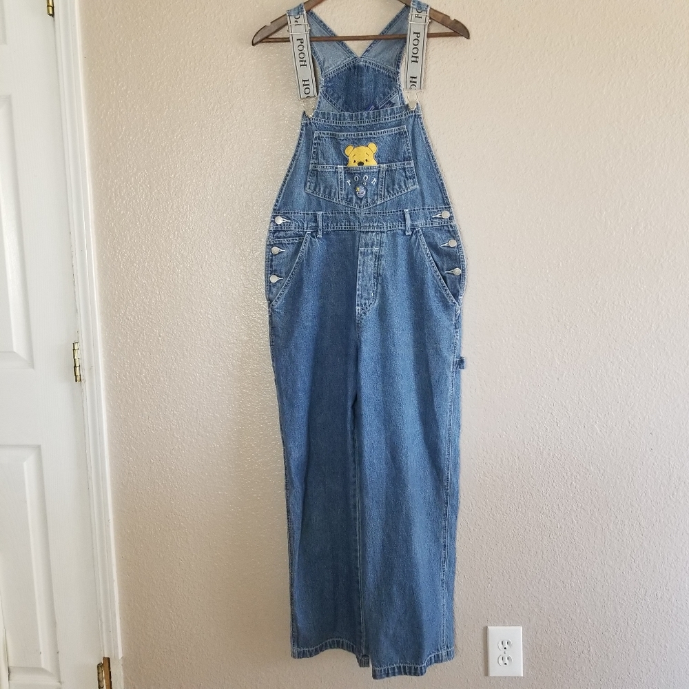 Disney Pooh Bear Vintage Blue Straight Leg Oversized Denim Overall Jean M